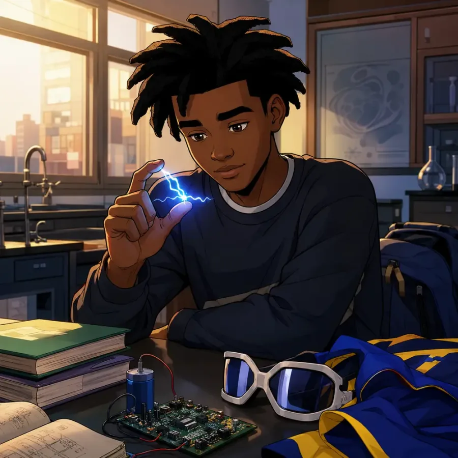 Virgil Hawkins testing his powers in a school science lab
